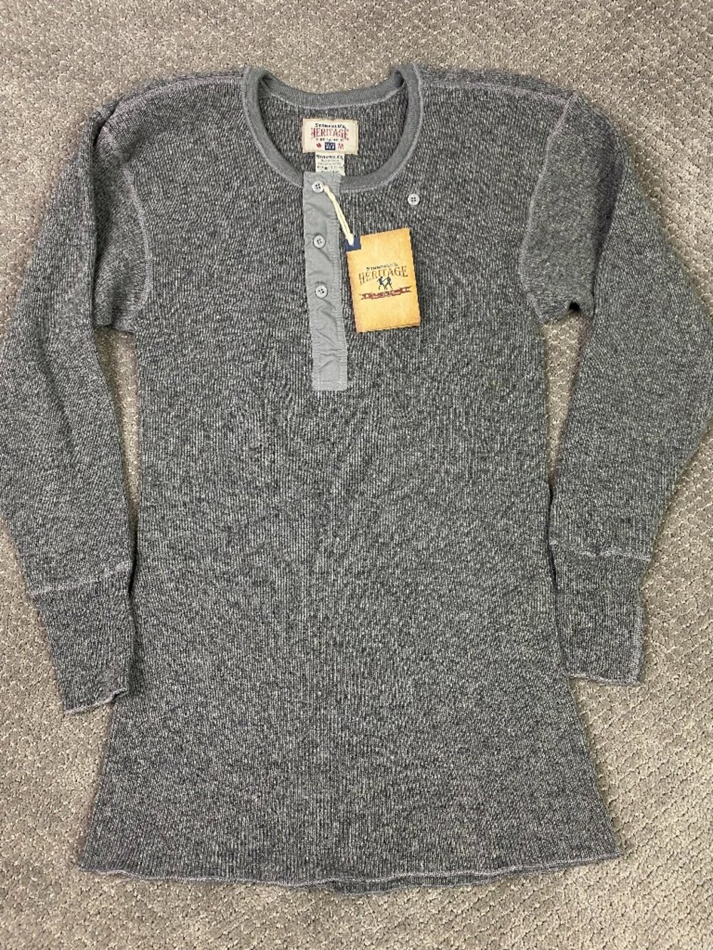 Stanfield's Heritage Wool Blend Henley Shirt Sweater Mens Medium Gray Heather